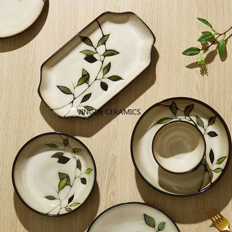 1Pcs Kreative Lackiert Brennofen Glasierte Blatt Keramik Platte Geschirr Westlichen Steak Salat Dessert Kuchen Sushi Lagerung Dekoration Platte