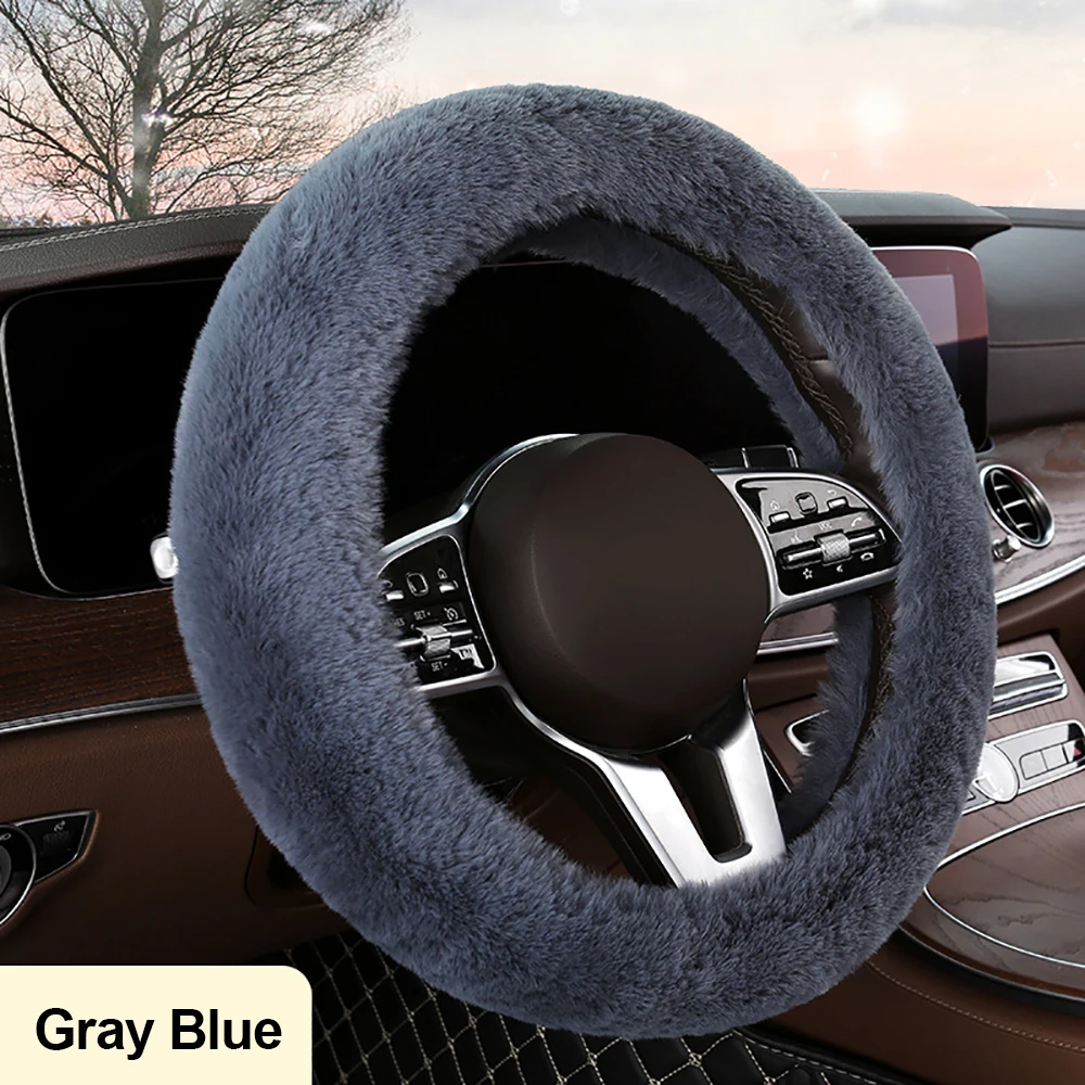 Winter Universal Car Steering Wheel Cover  Natural Fur Elastic Plush Cover For 38cm Diameter Steering Wheel Car Accessories