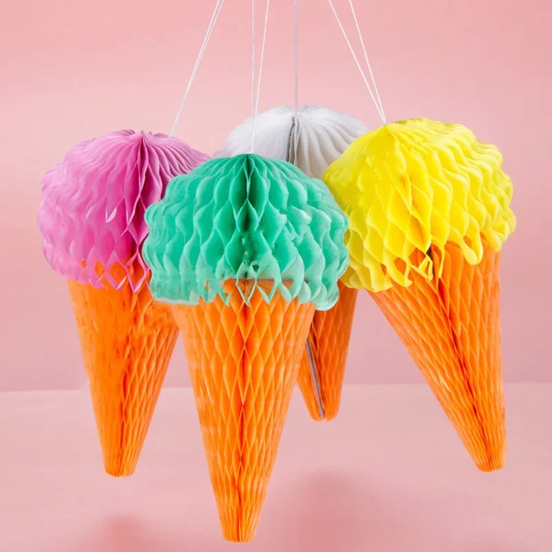 Ice Cream Sweet Cone Sundae Popsicle Honeycomb Ball Pendant Happy Birthday Party Supplies Baby Shower Boy Girl Shop Window Decor