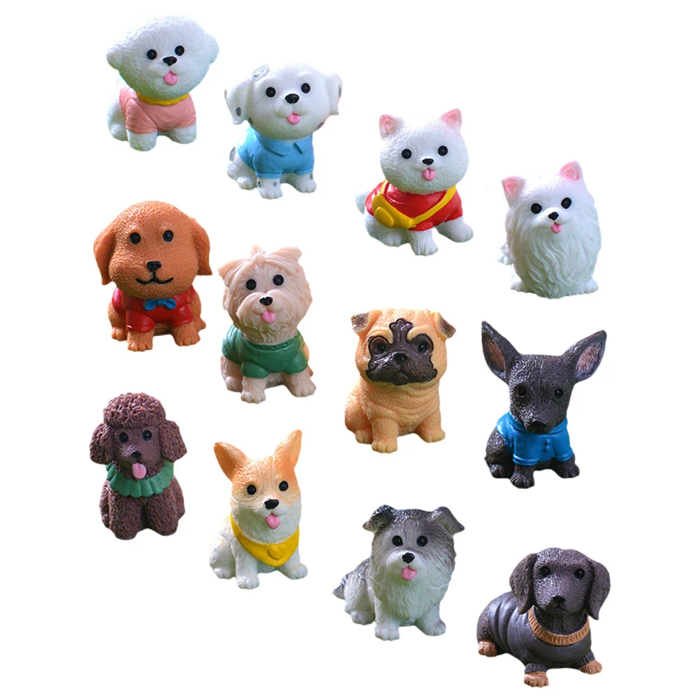 12 Pcs Small Animals Household Micro Landscape Puppy Resin Mini Dog Ornament Tiny Statue Home Decor