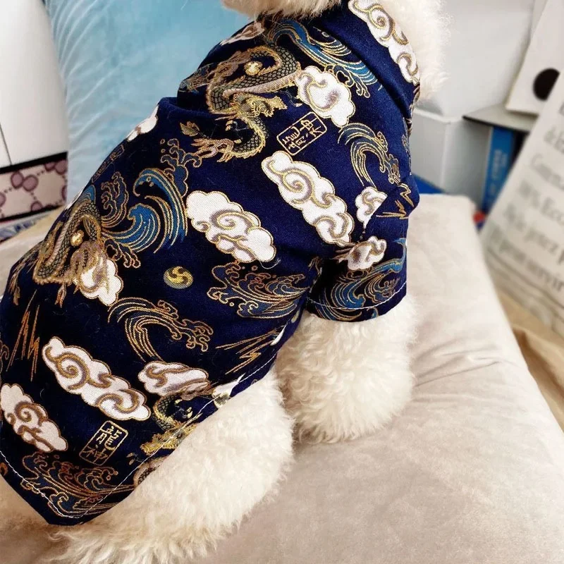 Pet Dog Clothes Chinese New Year Tang Suit Autumn Winter Small Medium Dog Cats Traditional Festival Coat Pet Dogs Puppy Clothes