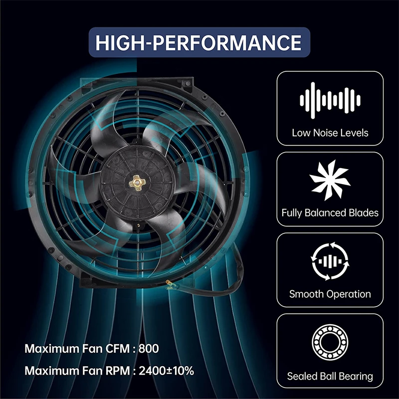 Ventilateur électrique universel mince et réversible, 10 pouces, 12V, 80W, système de refroidissement automatique avec kit de montage