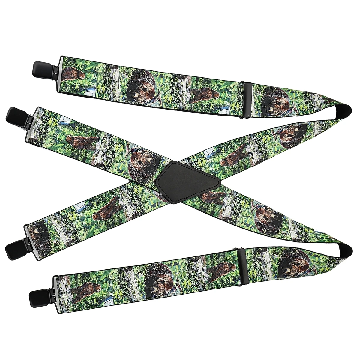 Correa ajustable altamente elástica con patrón de oso en forma de X para hombre de 1,97 pulgadas