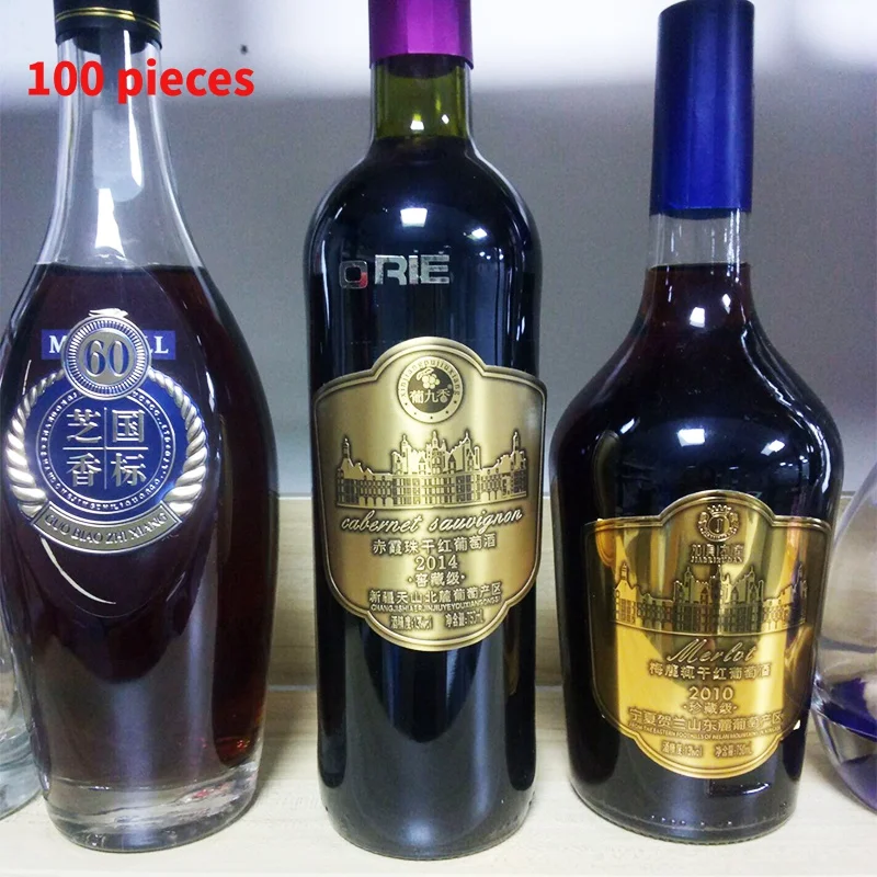 

10 0.Zhang.Custom.Custom wine bottle metal label logo stickers