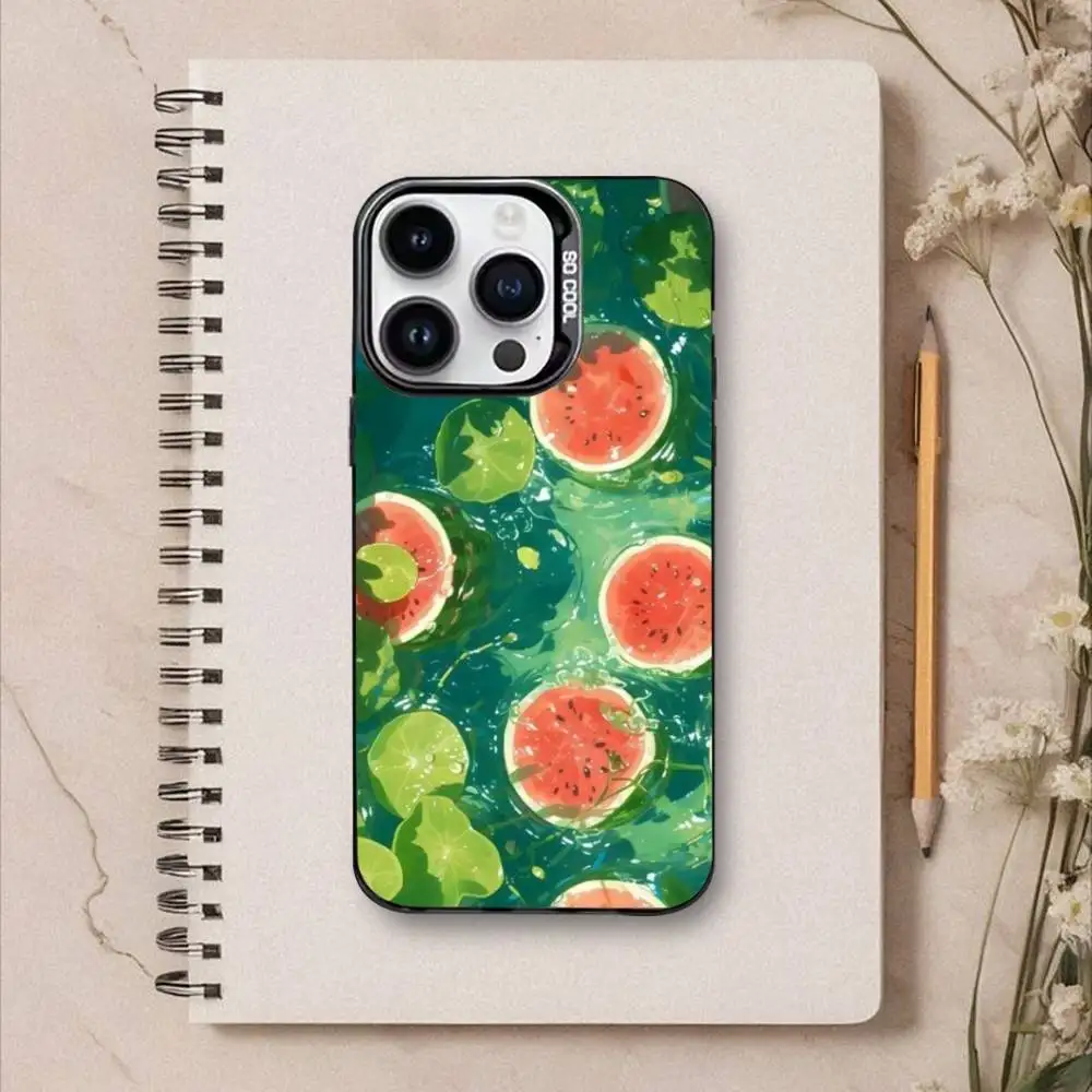 เคสโทรศัพท์ลายแตงโมสีดำ สำหรับ iPhone17,16,15,14,13,12,Pro Max  ชุบเงินด้านใน
