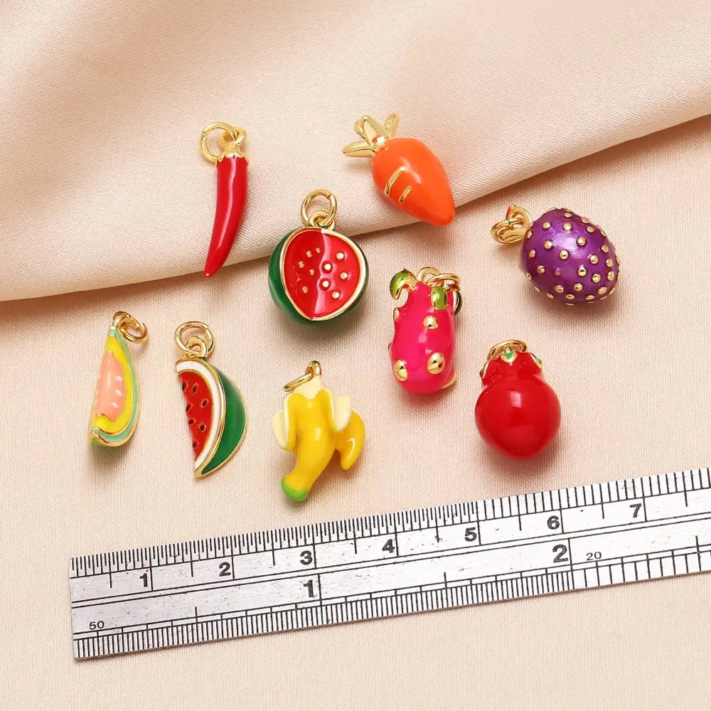 OCESRIO Trendy Enamel Fruit Charms for Bracelet Copper Gold Plated Watermelon Chili Banana Carrot accesorios de joyería chma321