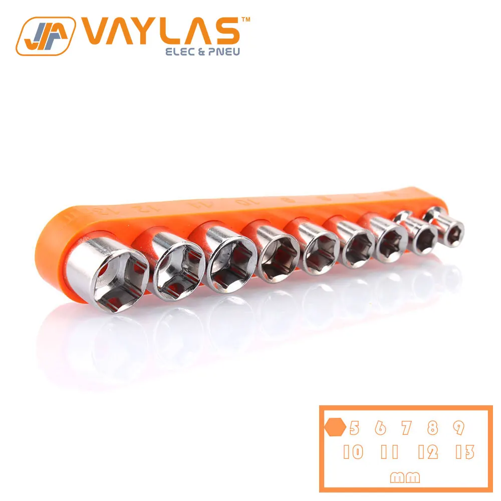 9Pcs Hex Size 5-13mm Socket Bit Set For 1/4 Inch Socket Wrench with Rubber Material Orange Color Socket Bits Storage