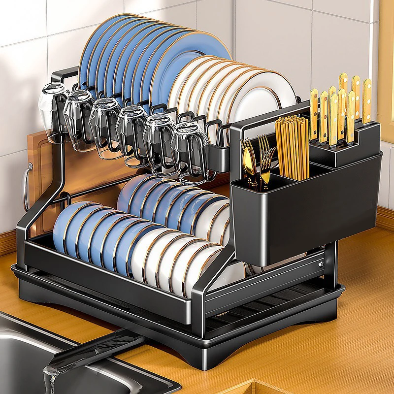 Egouttoir-a-vaisselle-de-cuisine-en-acier-carbone-double-couche-grande-capacite-avec-support-epaissi-egouttoir-a-vaisselle-et-assiettes-en-metal-avec-porte-ustensiles-adapte-pour-placer-bols-assiettes-tasses-et-planches-a-decouper-ideal-pour-le-rangement-a-la-maison-et-en-chalet