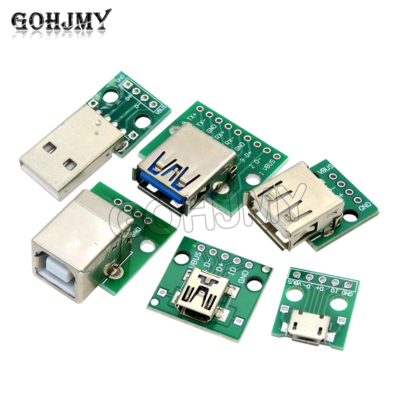 Micro Mini USB USB męskie 2.0 USB 3.0 żeńskie złącze USB B interfejs do 2.54mm konwerter DIP PCB Adapter tabliczka zaciskowa