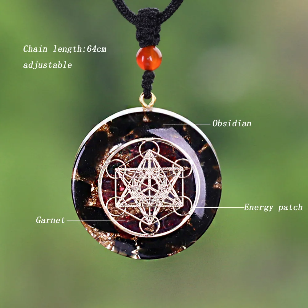 Orgonite Metatron Cube Pendant Necklace Obsidian Healing Energy Crystal Sacred Geometry Necklace Yoga Meditation Jewelry Gifts