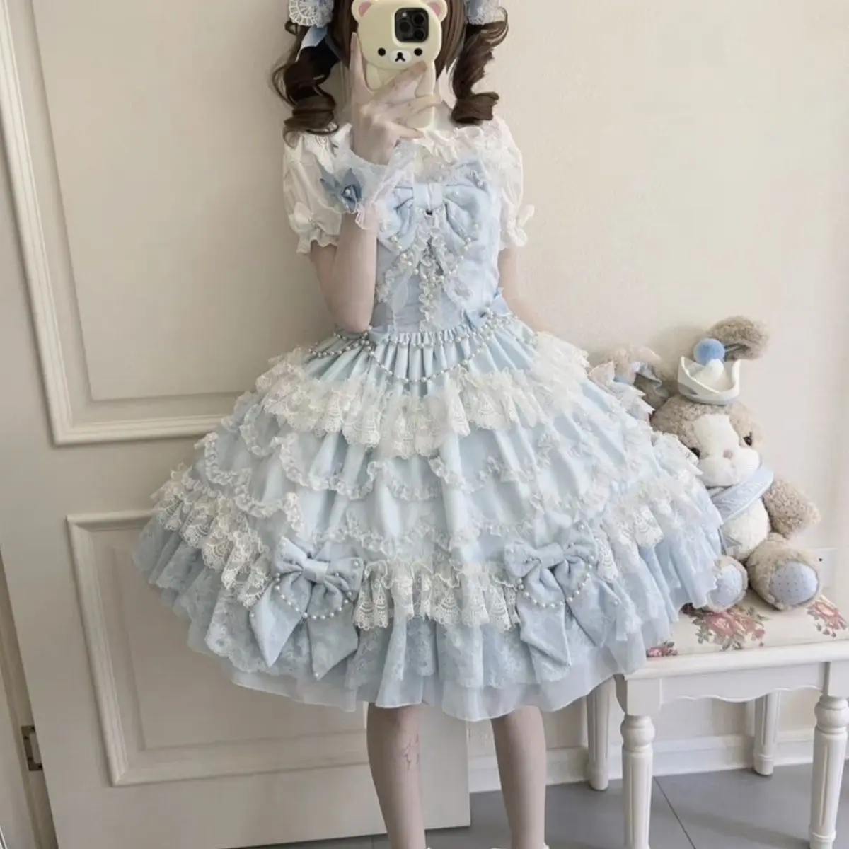 

MAGOGO винтажное платье для куклы Лолиты, женское милое милое платье с бантом и кружевом с оборками на бретельках, великолепное платье принцессы с цветочным принтом на свадьбу, день рождения