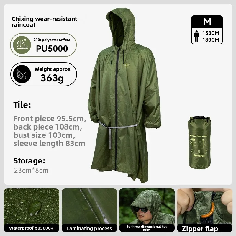 Lightweight Long Rain Poncho for Camping Hiking Fishing Cycling Backpacking, Wear-Resistant Zipper Raincoat with Hood for Out