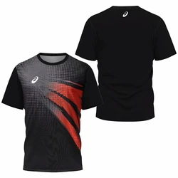 Camiseta preta com gola redonda masculina, tops de manga curta, roupas esportivas, academia, tênis, badminton, basquete, fitness, corrida, ao ar livre