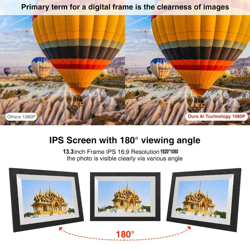 13.3 Inch 1920 * 1080 / 16:9 IPS Widescreen Suspensibility Digital Photo Frame Support SD AV HDMI-compatible USB