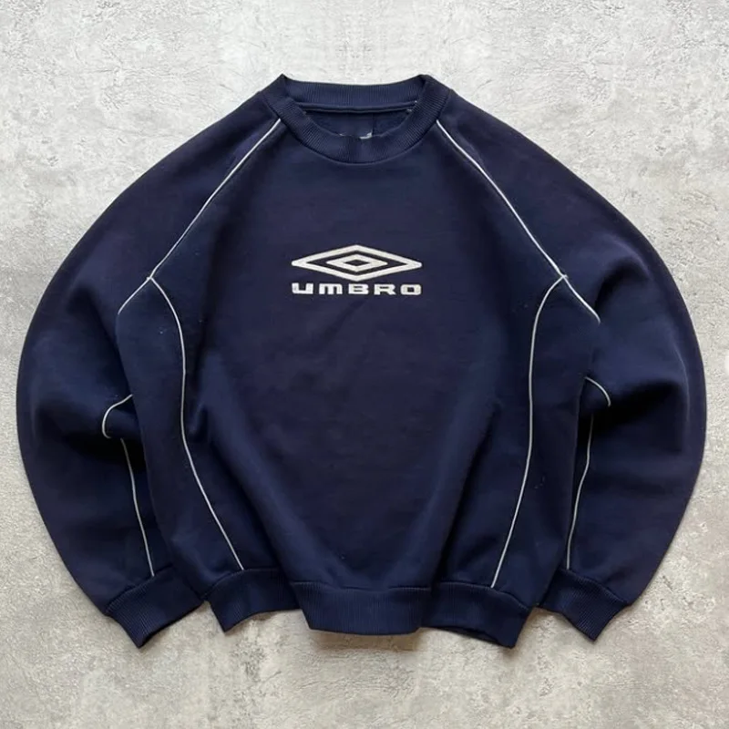 Nouveau Y2K Gothique Marque De Mode À Capuche Brodé Logo Polyvalent Hip Hop Épissage Ligne Conception Col Rond À Capuche Top