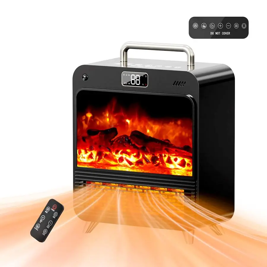 

Каминный обогреватель, портативные каминные обогреватели 3 в 1 для использования в помещении, обогреватель объемом 750 1500 Вт в помещении, 3D-пламя, 3 режима вентилятора, усилитель 12 хо