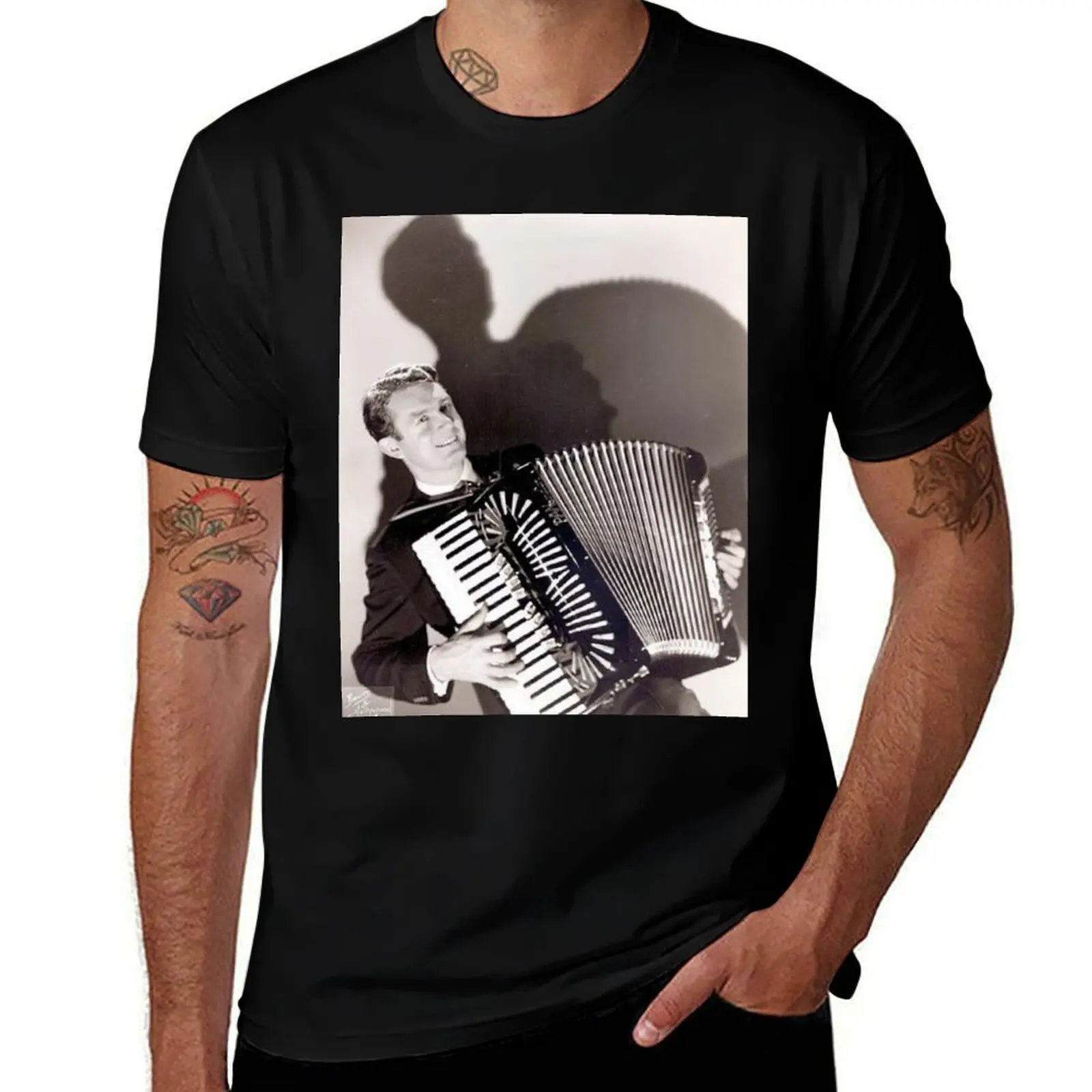 صورة عادية فلورين للقمصان رجل القطن تي جرافيك رجل قمصان مع قميص تي شيرت Myron B & W t 100% مضحك t الأكورديون