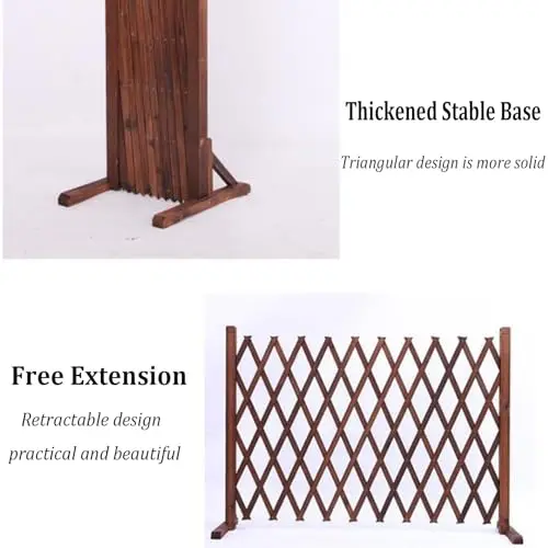 Expandable Wooden Fence Panel - Retractable Garden Trellis for Climbing Plants, Freestanding Pet Gate, No Dig Design