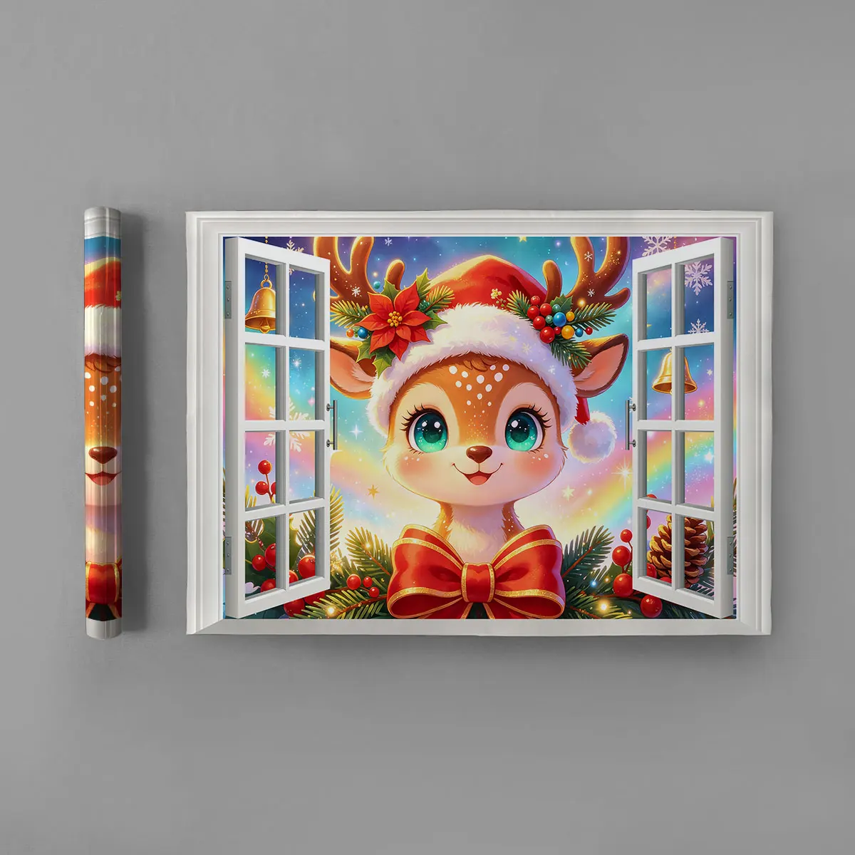 1pc simulated window wall sticker with a Christmas reindeer window design decoration waterproof and concealing flaws