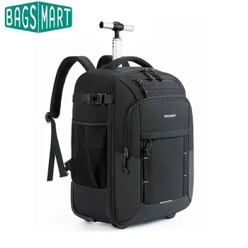 Mochila con ruedas BAGSMART para ordenador portátil de 17 pulgadas resistente al agua de gran capacidad 40L equipaje de viaje mochila con ruedas para hombres y mujeres