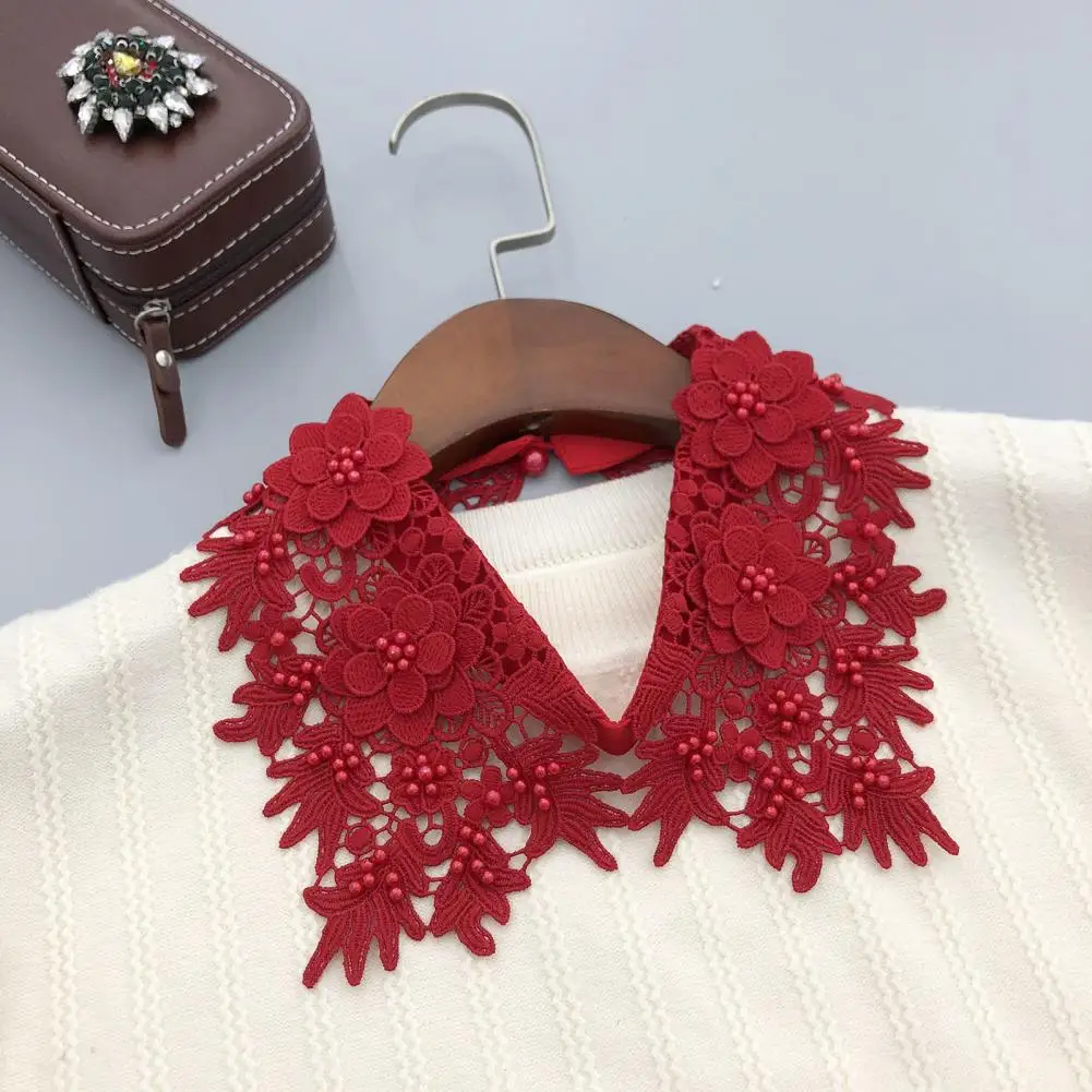 Detachable Collar Embroidered Flower Lapel Collar Enhancer for Women Formal Uniform Shirt Extension Fake Collar with Solid Color