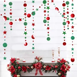 4M Red Green Star Round Paper Banner Garland 2025 Merry Christmas Eve Party Decorations For Home Ornaments Happy New Year 2026