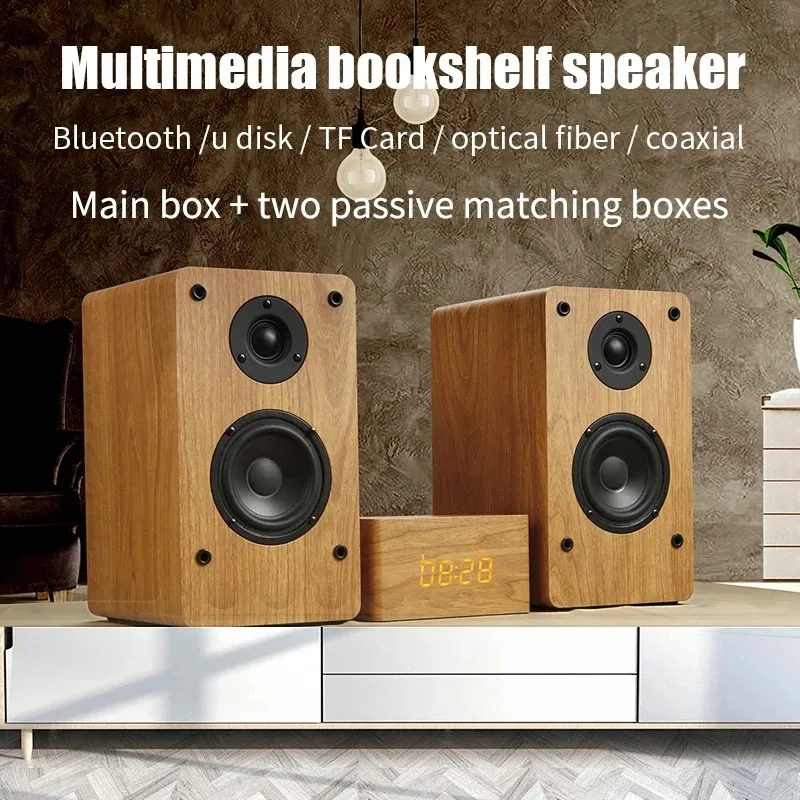 

Retro Stereo Bookshelf Speaker with 4-inch Full-range Horn and 2-inch Dome Tweeter Home Theater Systems Wire Bluetooth Audio