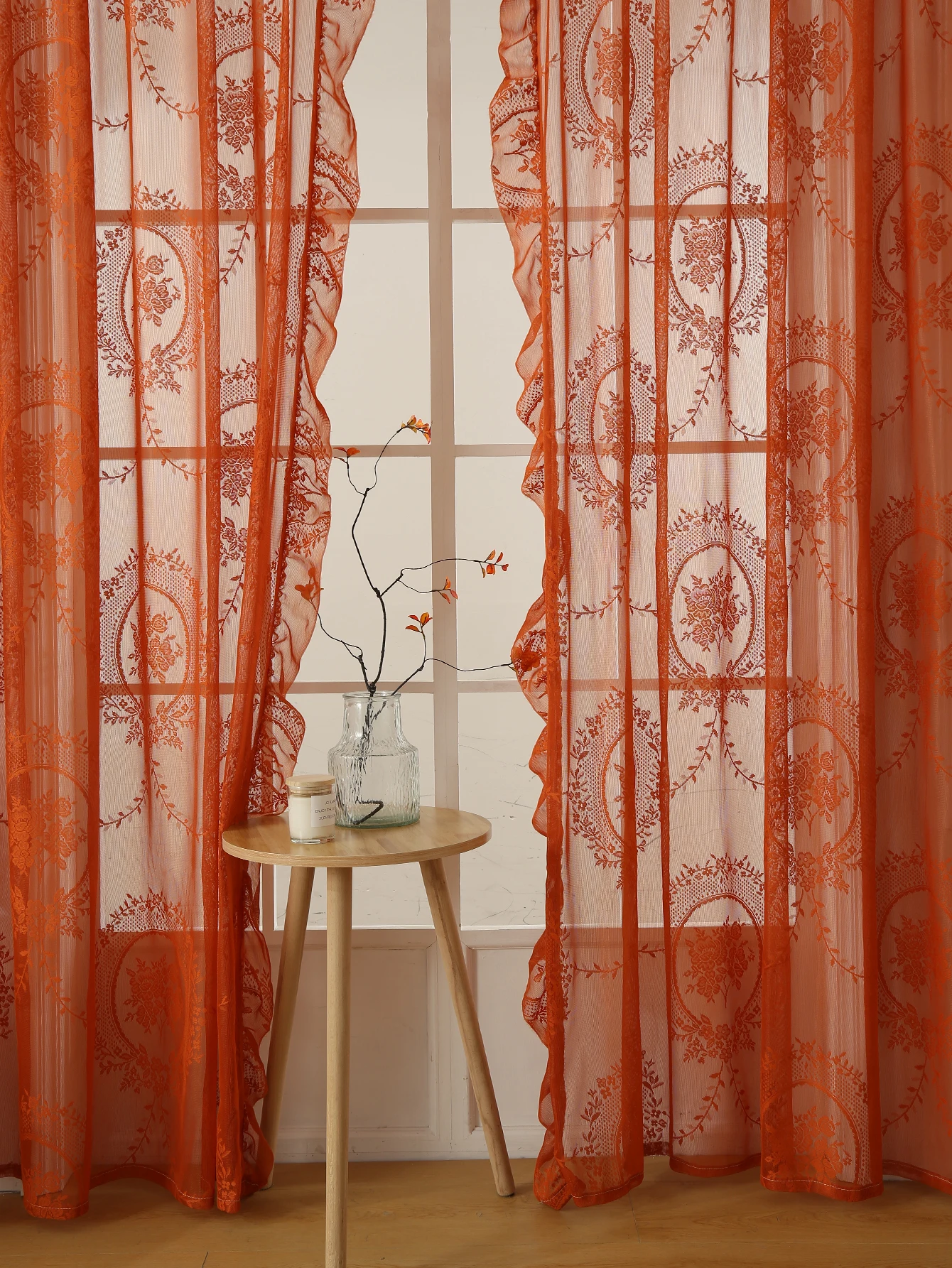 78 Inch Orange Lace Round Mirror Rod Pocket Curtains, Living Room Bedroom Balcony Home Curtains Decoration Party Holiday Curtain