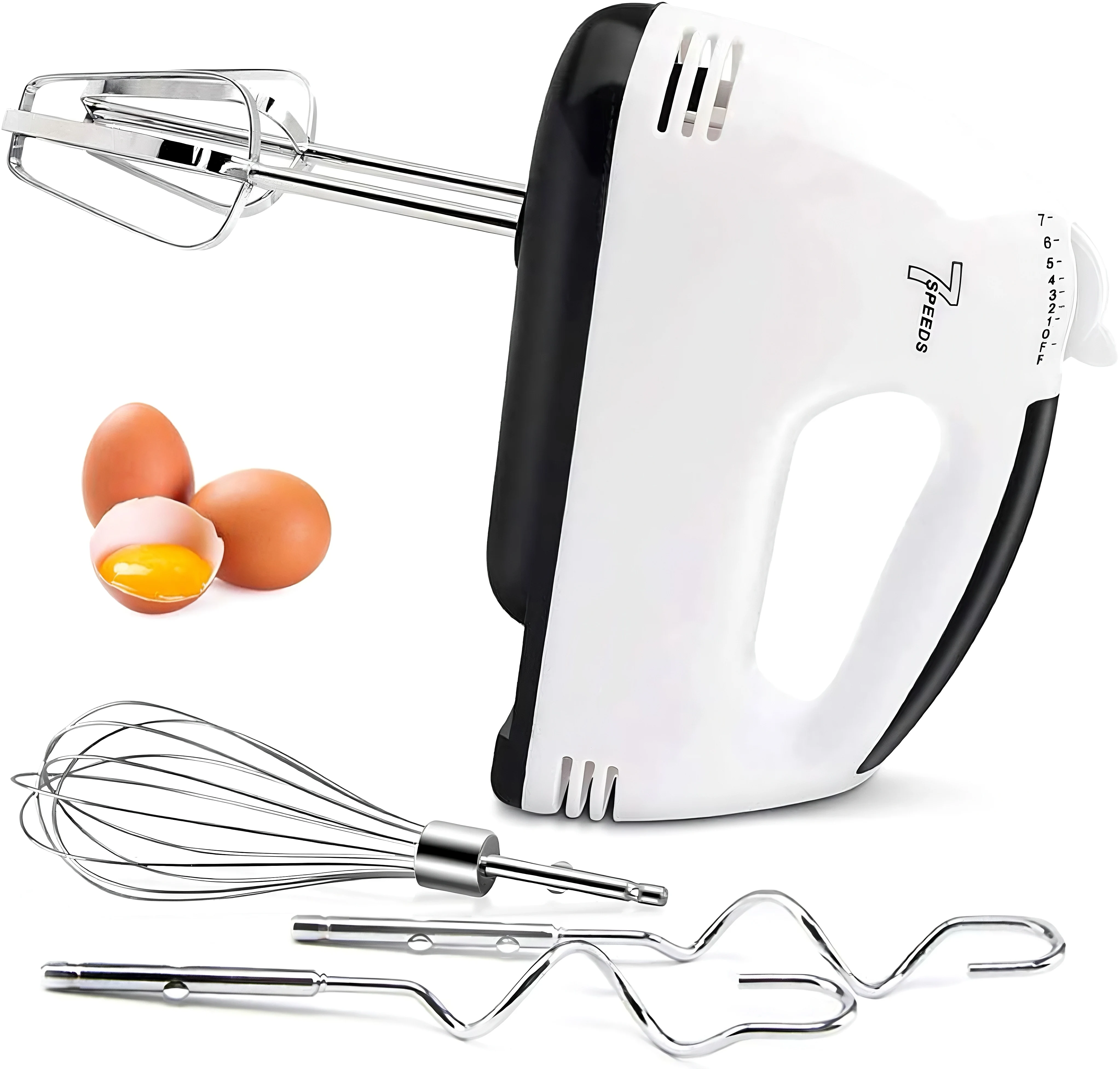 

7-Speed Electric Hand Mixer-Portable Kitchen Mixer with 5 Stainless Steel Attachments for Whipping, Mixing Cookies, Cakes, Eggs