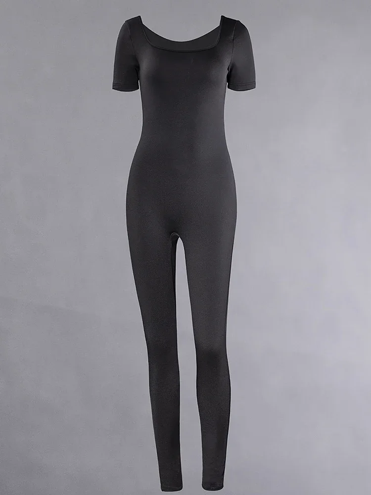 2024, весна и лето, новый женский цельный однотонный сексуальный тонкий цельный костюм с короткими рукавами, модный уличный цельный костюм