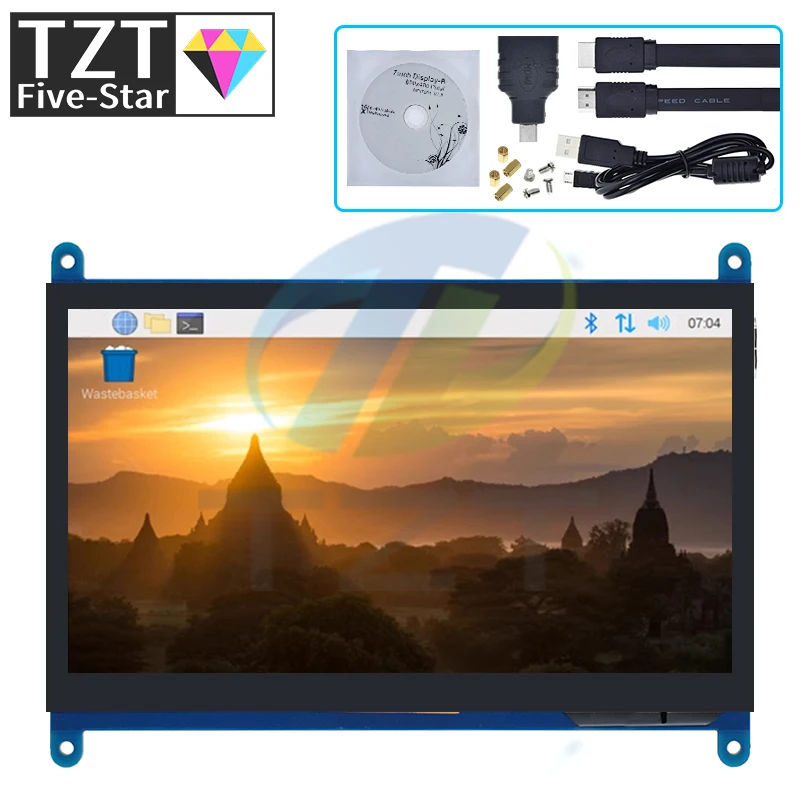 TZT 7 inch LCD Display HDMI-compatible Touch Screen 800x480 Resolution Capacitive Touch Screen Support Systems For Raspberry Pi