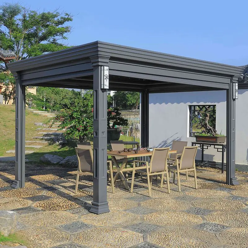 Customized outdoor gazebo courtyard aluminum alloy electric awning garden outdoor new Chinese-style villa sun room pavilion