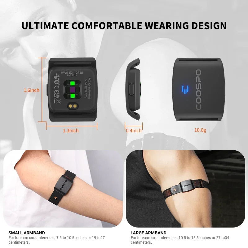 COOSPO HW9 Armband Heart Rate Monitor with HR Zones Calories Heart Rate Monitor Sensor Fitness Cycling for Peloton Zwift Wahoo