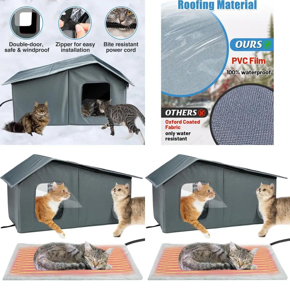 

Large Insulated Outdoor Cat Shelter with Thermostatic Heating for 2-3 Cats, Winter Warmth Gift