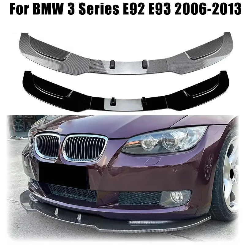 For BMW 3 Series E92 E93 2006-2013 Car Front Bumper Lip Cover Splitter Canards Spoiler By ABS Gloss Black Carbon Fiber Look