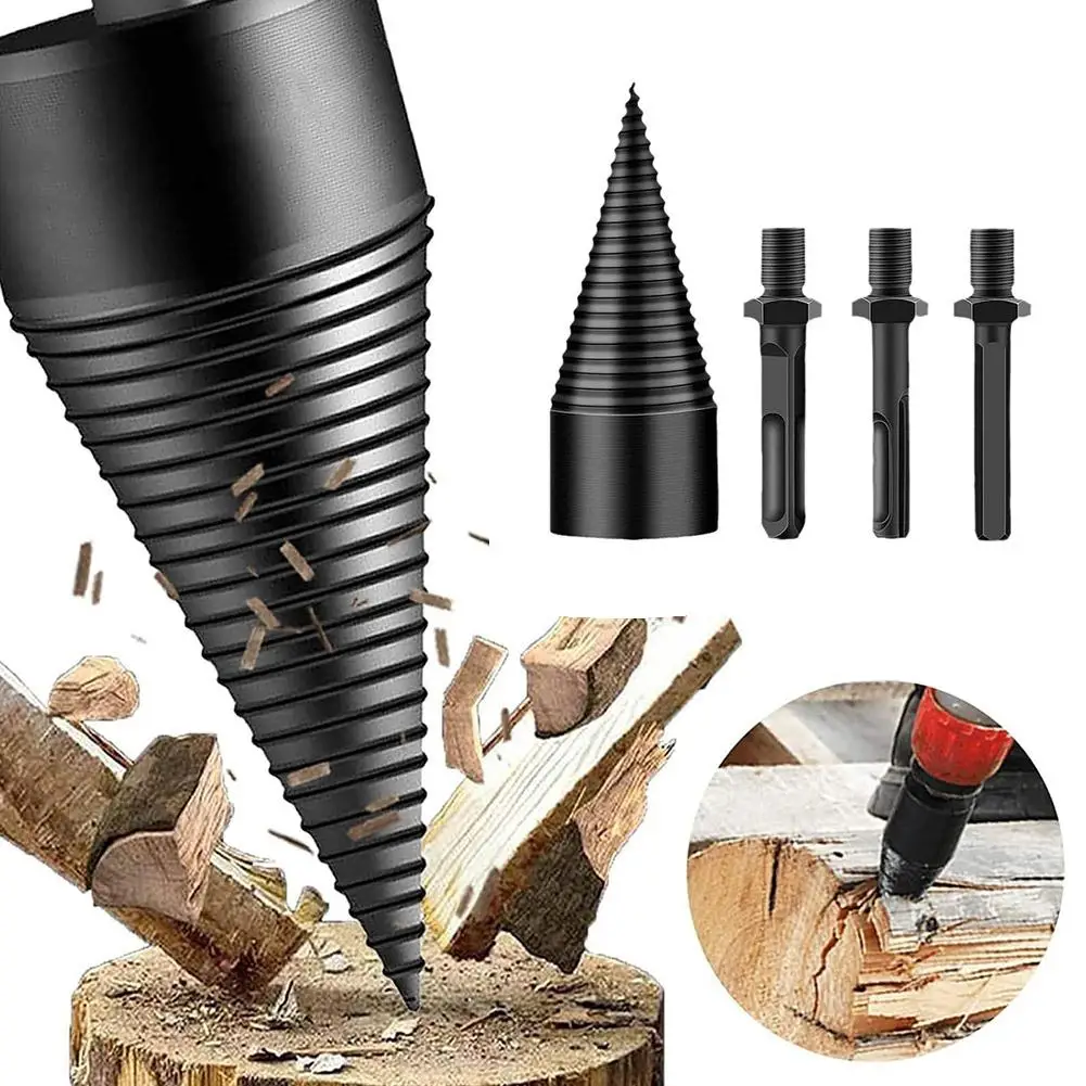 Wood Splitter with Drill Bit Wood Splitter Screw Cones Bit Square Round Drill Bit For Wood Cleaving Tool