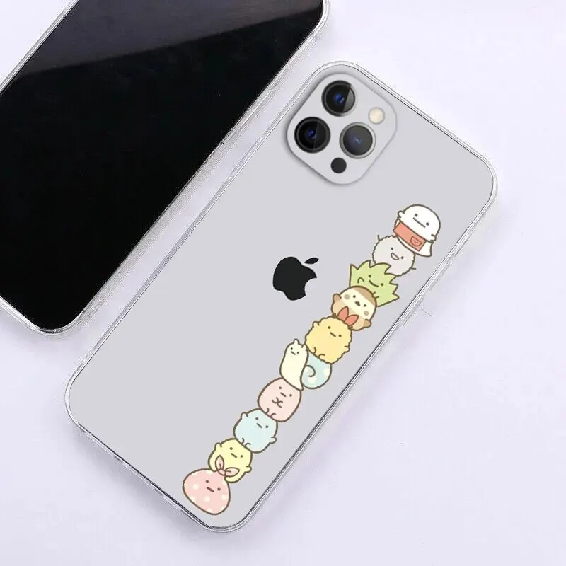 Japan Cartoon Sumikko Gurashi Phone Case For iPhone 15 14 13 11 12 Pro Max X XR XS Max Mini  7 8 Plus SE 2020 transparent cover