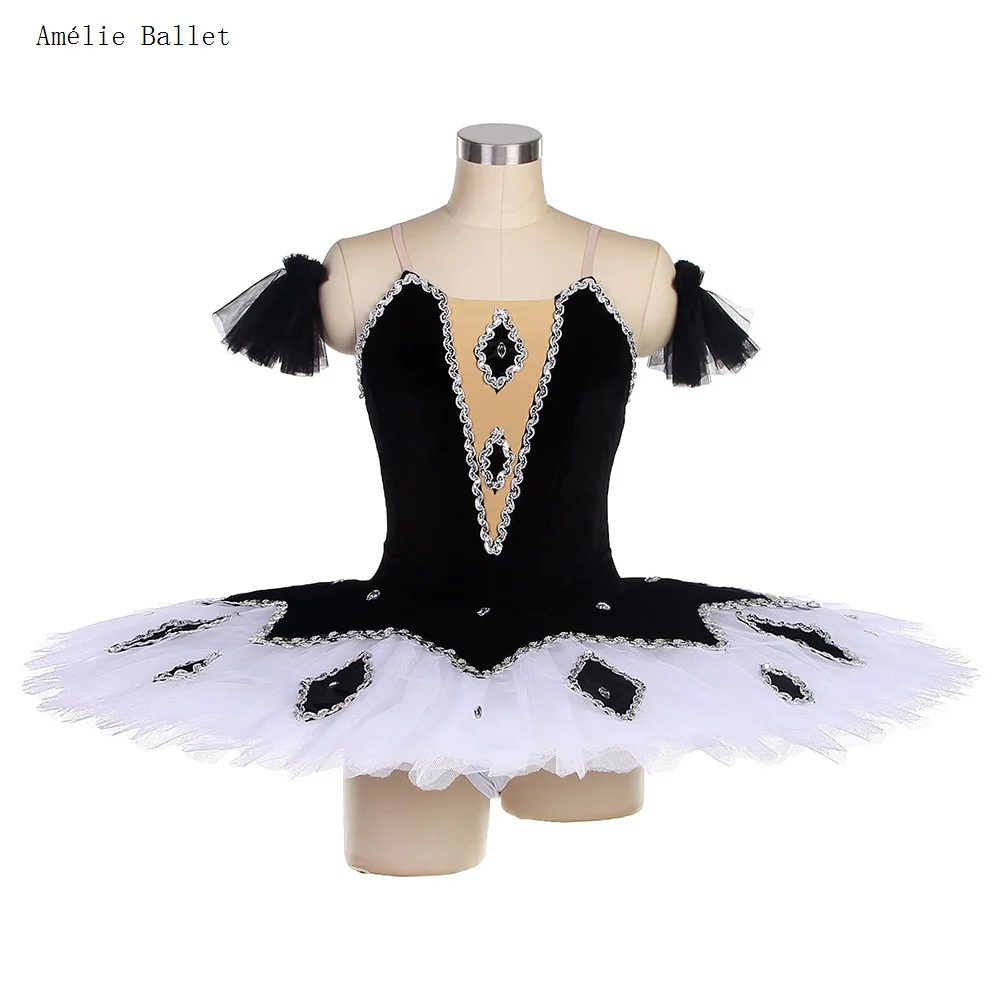 BLL538 Black Velvet Bodice with Black Stiff Tulle Tutu Pre-professional Ballet Tutu Girls&Women Performance or Competition Tutu