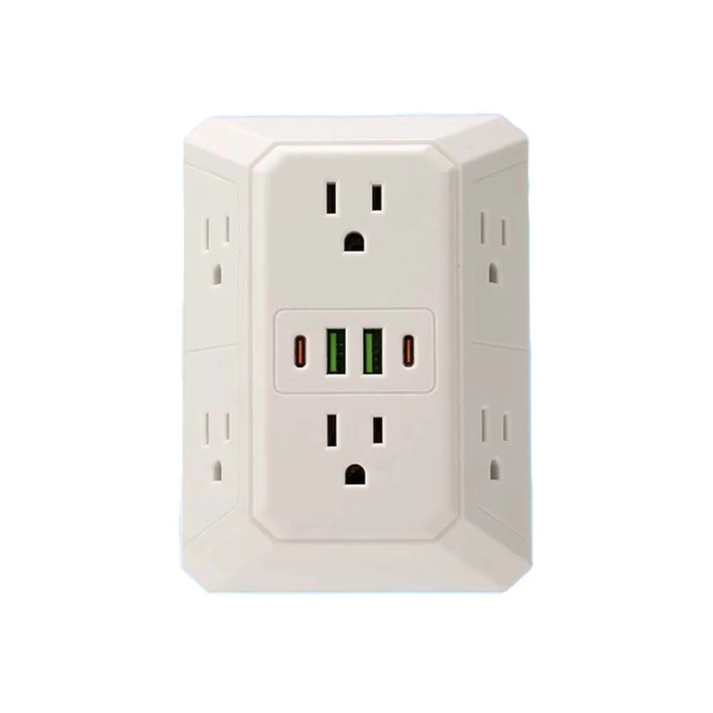 Power Strip Adapter Wall Outlet Extender 6 AC Sockets 4 USB Ports Built-in Surge Protection Fast Charging Support