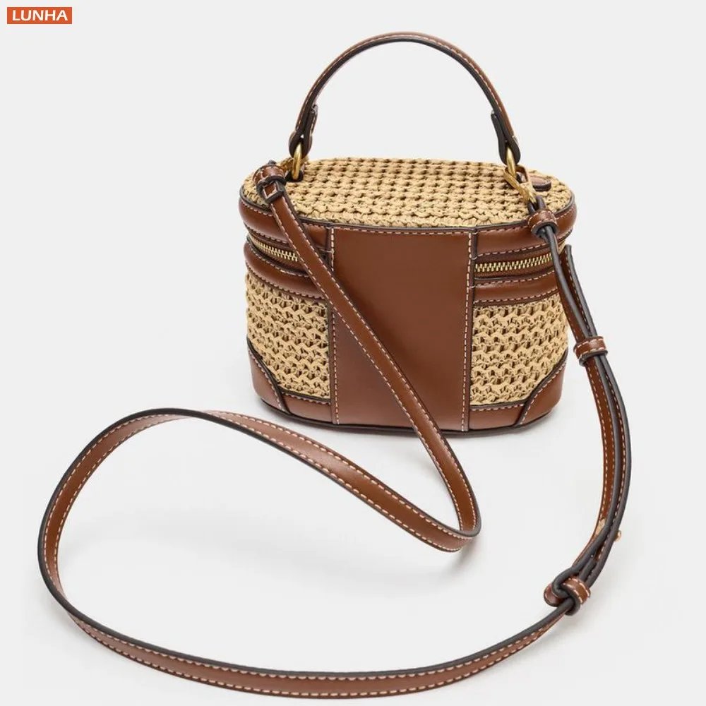 Women Mini Crossbody Woven Box Bag Vanity Purse Handbag Summer Braided Cylinder Crossbody Bucket Bags Luxury Boho Vintage Style view 4