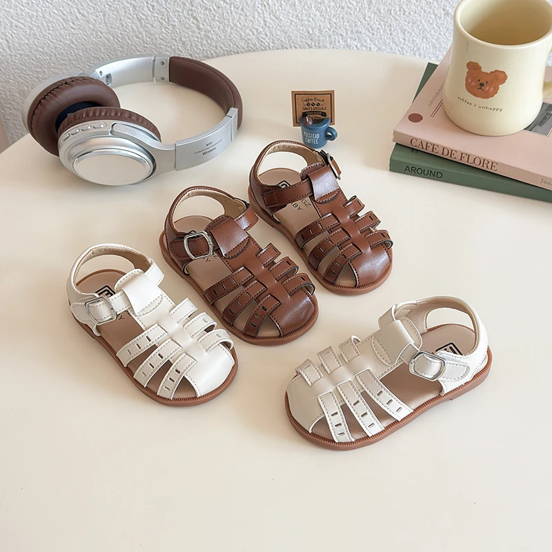 

YUYIN 2026 Summer Roman Style Hollow Sandals Children's Toe-Protective Sandals Daily Baby Girls Casual Shoes Beach Shoes