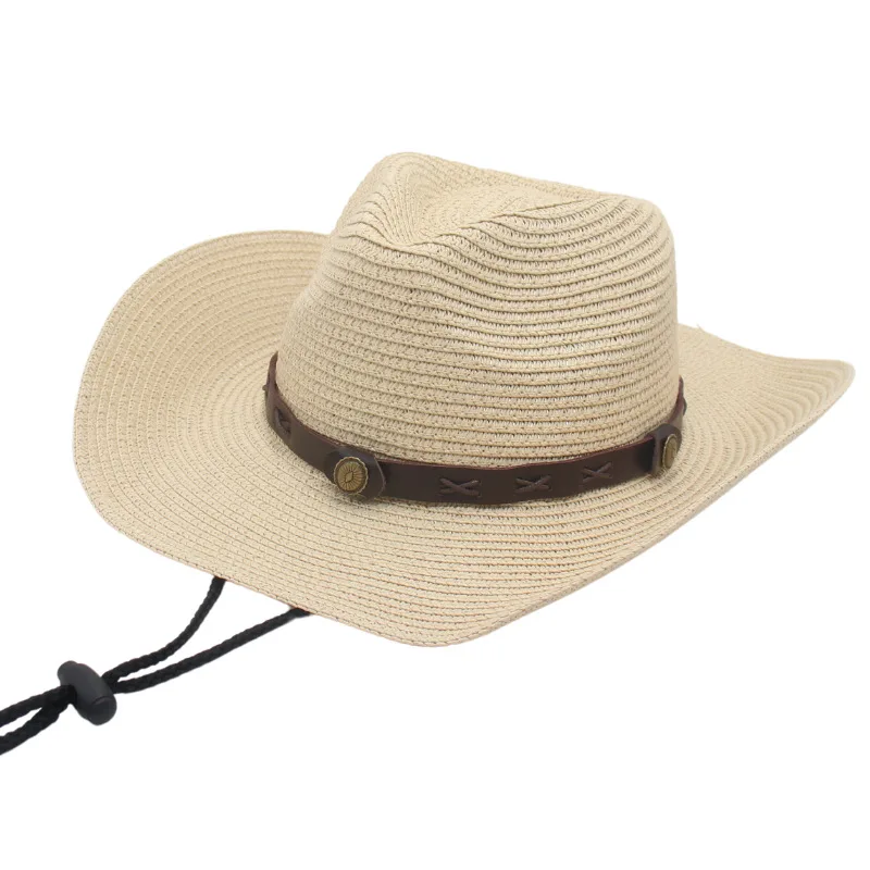 Spring And Summer Cross-border New Arrival Wax Rope Accessories Panama Straw Hat Western Denim Jazz Sun-proof Curling Cap