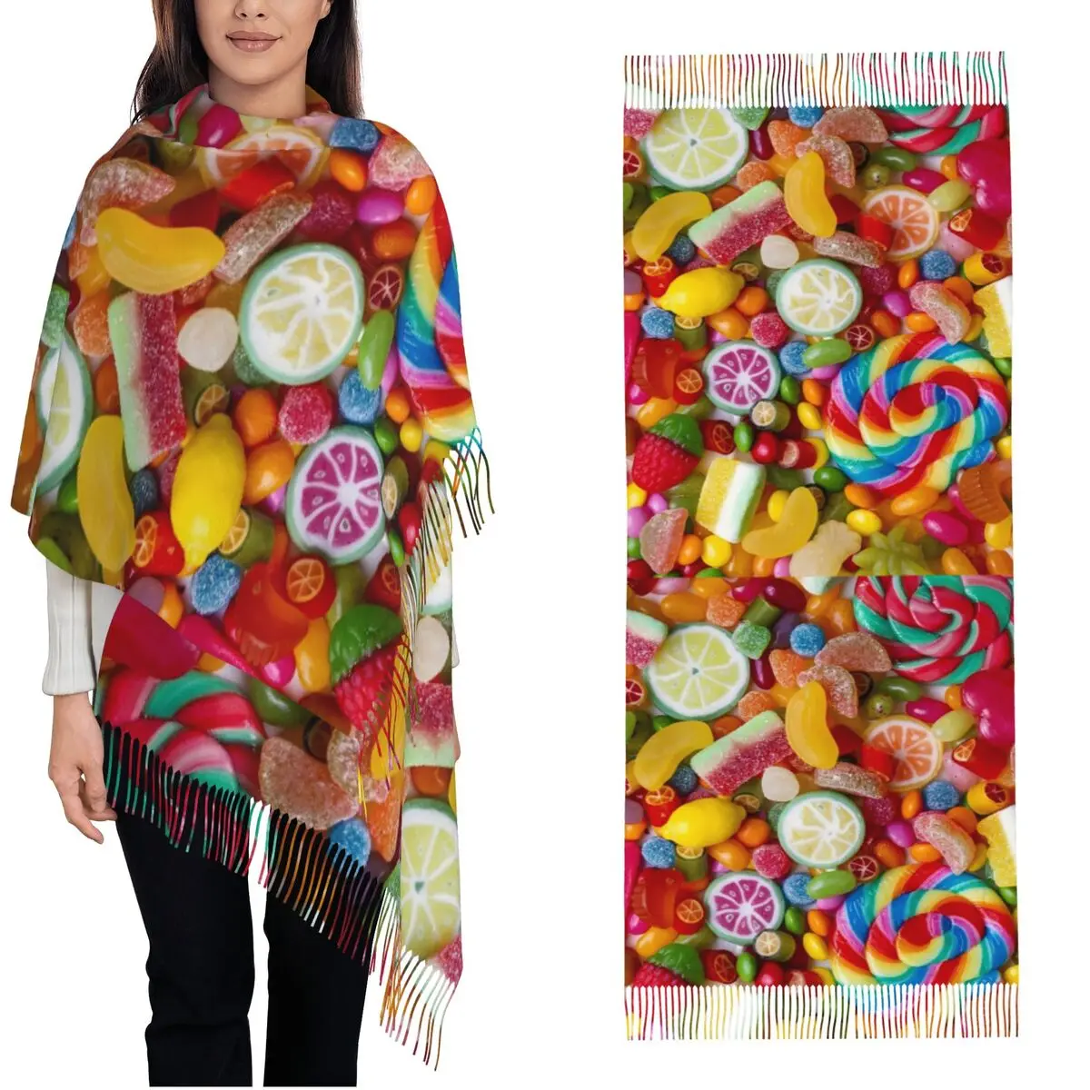 

Радужный шарф конфет с кисточкой, теплые шали, женский новый дизайн, большие шарфы, зимний популярный платок