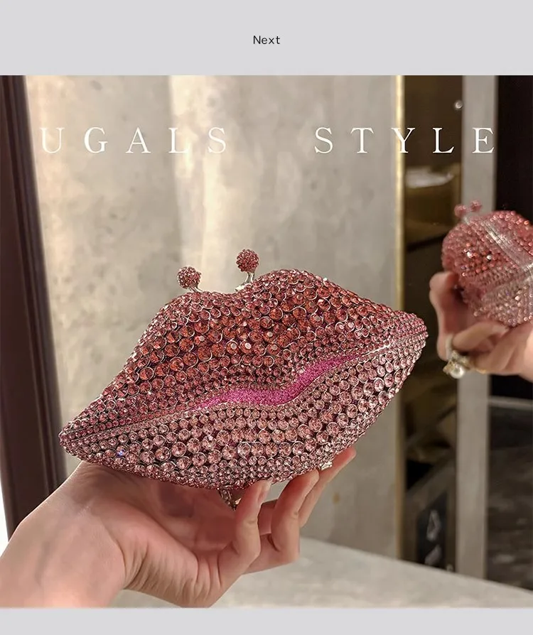 

High Quality Women's Handbag Banquet Bag Luxury Lip Design Wedding Party Clutch Purse Glitter Rhinestones Diamond Evening Bag