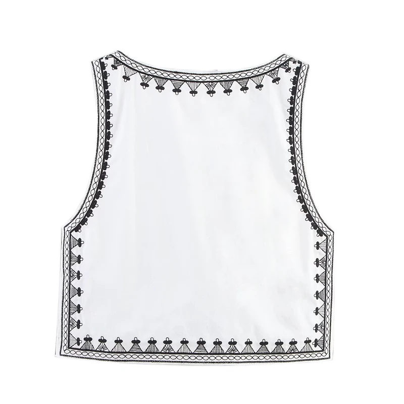 KEYANKETIAN Summer New Women's Embroidery Waistcoat Vest Retro style V-Neck Single Breasted Sleeveless Crop Top Thin Camisole