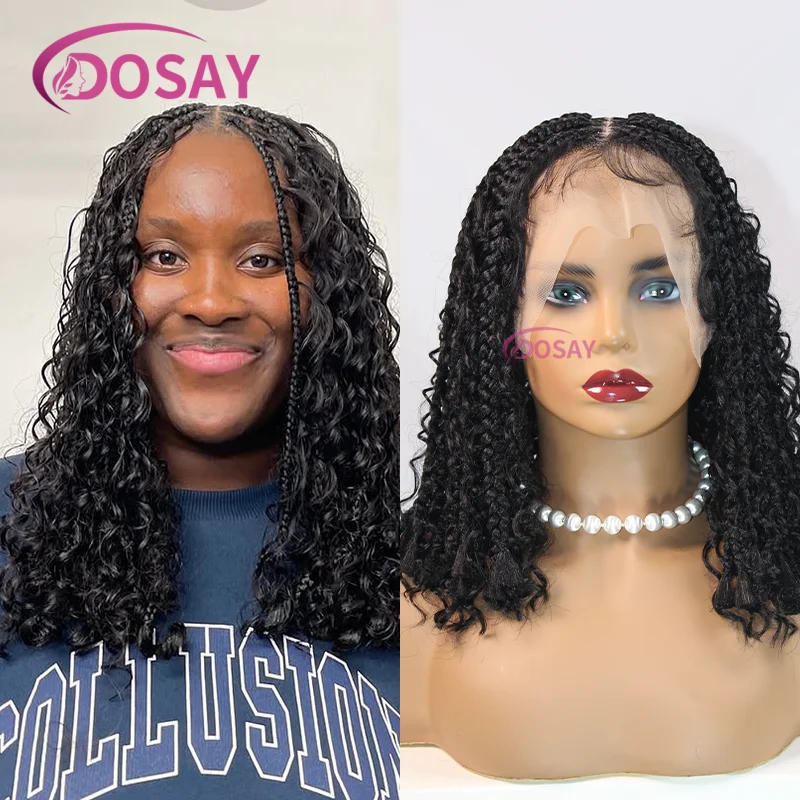 

Boho Braided Wigs With Curly Hair Synthetic Full Lace Front Wigs For Black Women Knotless Box Braided Wigs Bohemia Braids Wigs