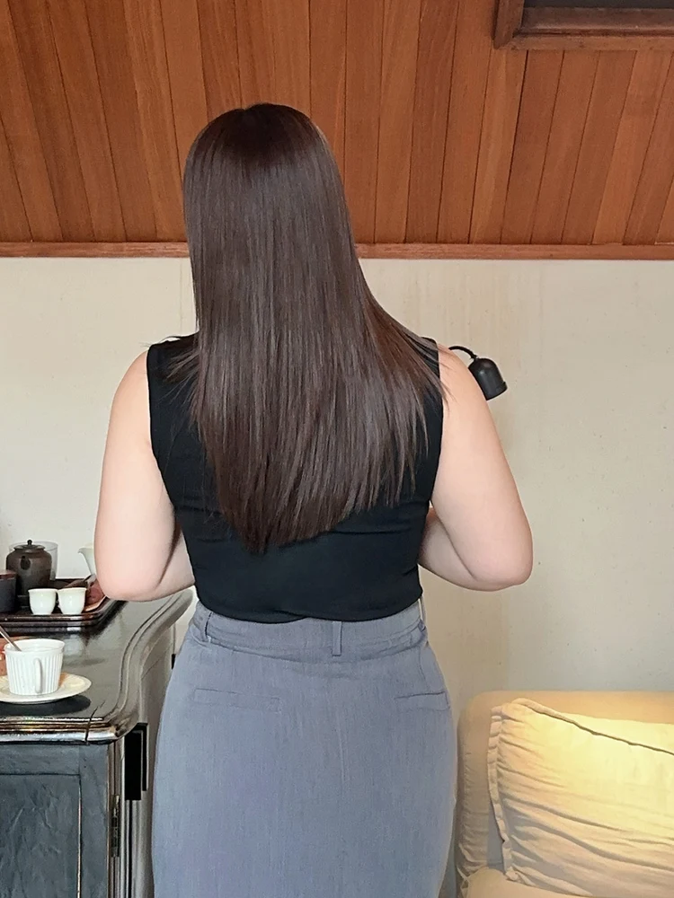 

Жилет с широким ремешком и квадратным воротником, женская верхняя одежда, базовый жилет для похудения, большой размер, скрывает боковую грудь