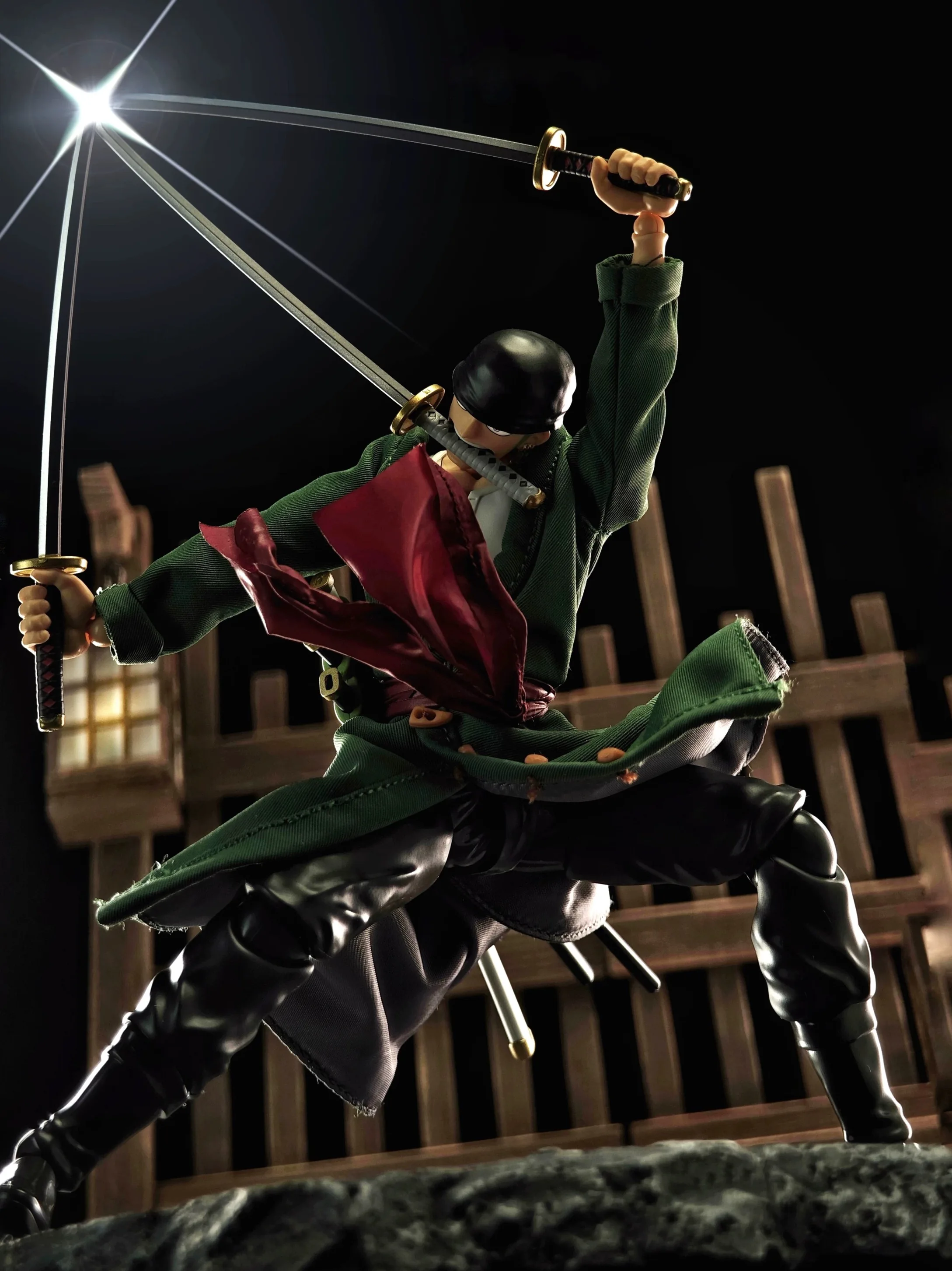 ONE PIECE SHF Roronoa Zoro Green Trench Coat  Anime Action Figure Coat Cloth Clothes Model Toys Accessory Built In Iron Wire