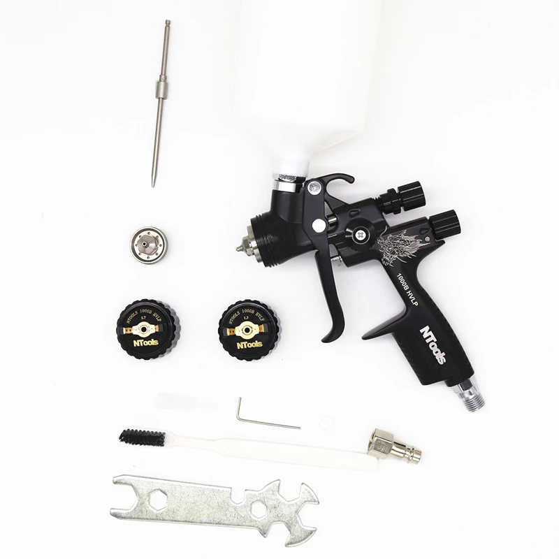 SPRAY GUN 1.3mm With 1.7 spare needle nozzle kit, Paint Gun Nozzle HVLP Air Spray Gun High Atomization Body Metal Paint