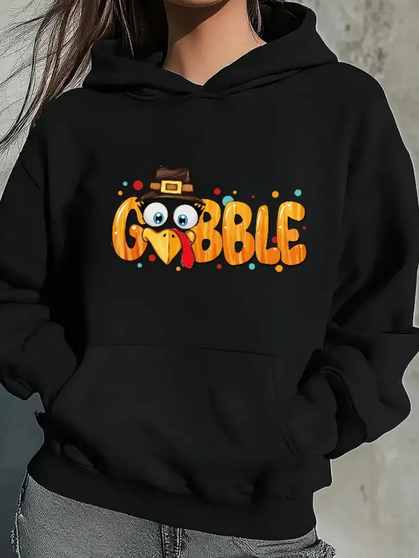 هوديس عصرية غير رسمية للرجال والنساء، يرتدي القبعات ووجوه الديك الرومي بنقاط ملونة، مصممة ومطبوعة #1